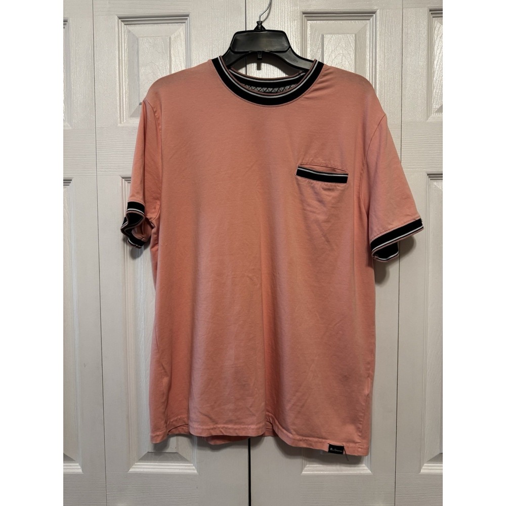 ben sherman men's tee shirt pink contrast trim pocket size large